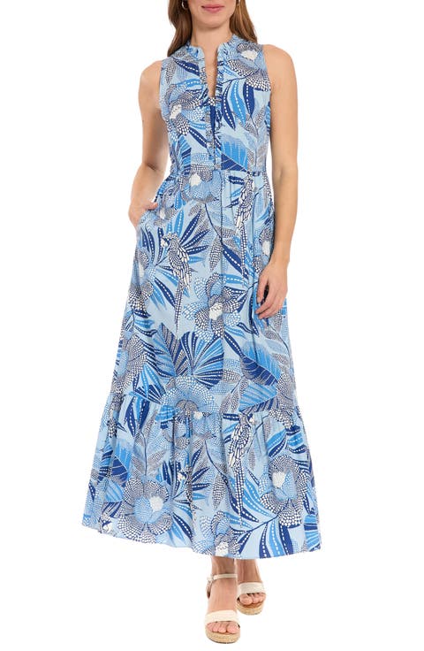 Ruffle Sleeveless Stretch Cotton Maxi Dress