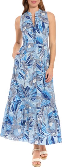 London Times Ruffle Sleeveless Stretch Cotton Maxi Dress