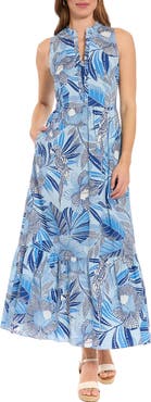 London Times Ruffle Sleeveless Stretch Cotton Maxi Dress