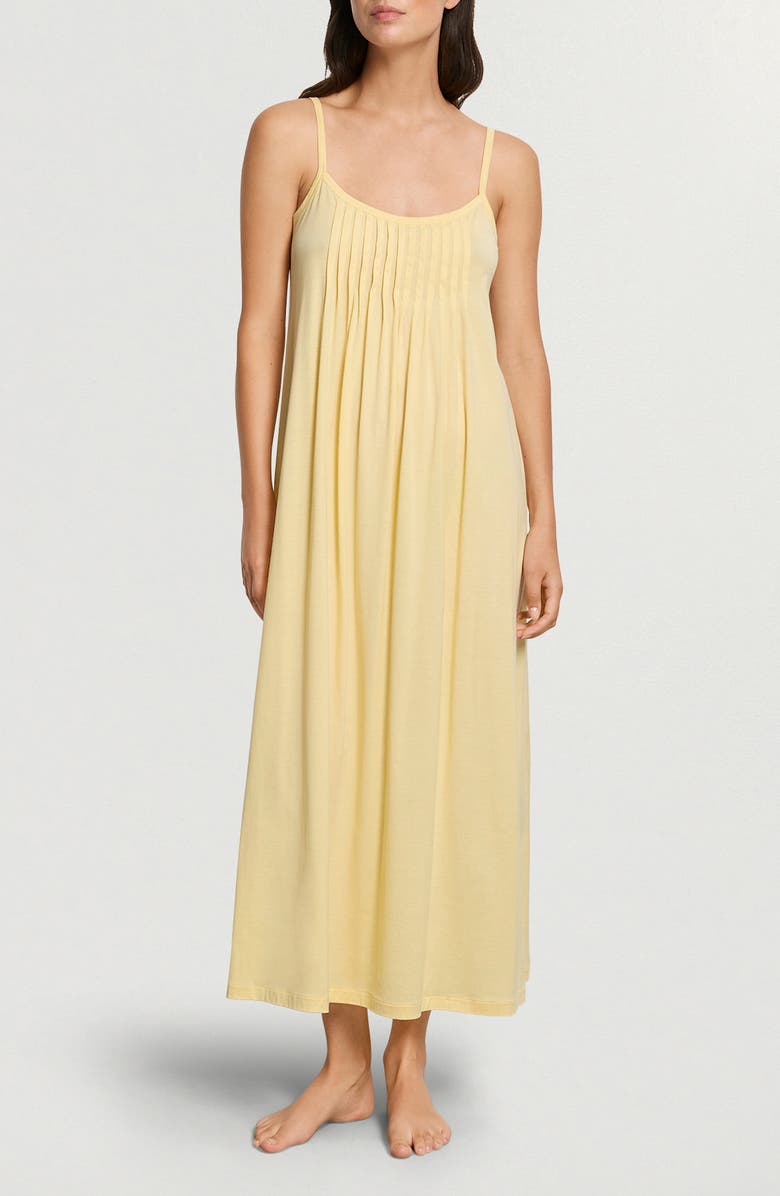 Hanro Juliet Pleat Neck Cotton Nightgown, Main, color, Vanilla Highlight