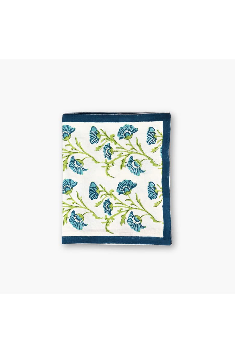 Bella Hand Printed Table Runner - Olive Green & Blue, Main, color, Olive Green & Blue
