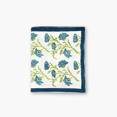 Bella Hand Printed Table Runner - Olive Green & Blue
