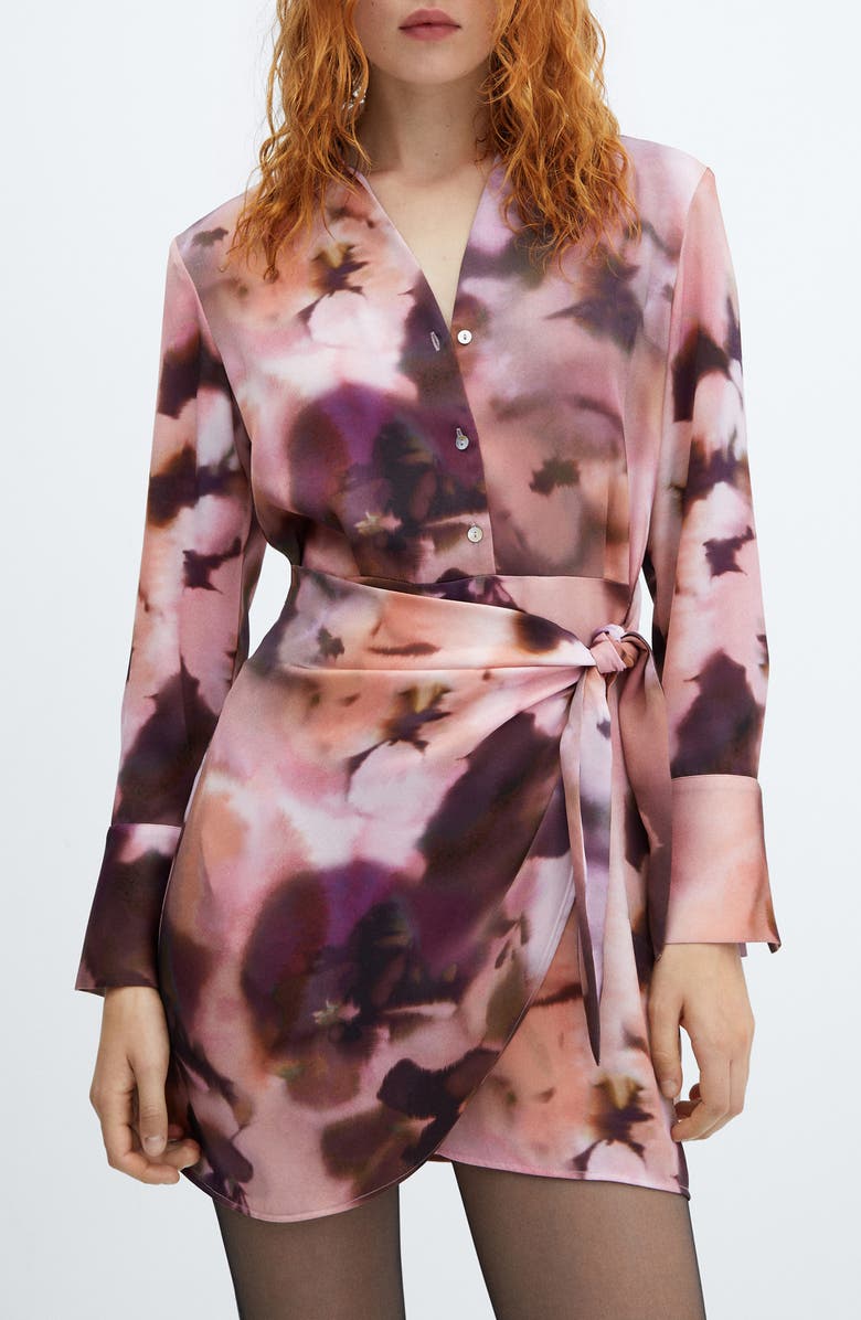 MANGO Gradient Floral Long Sleeve Minidress, Alternate, color,
