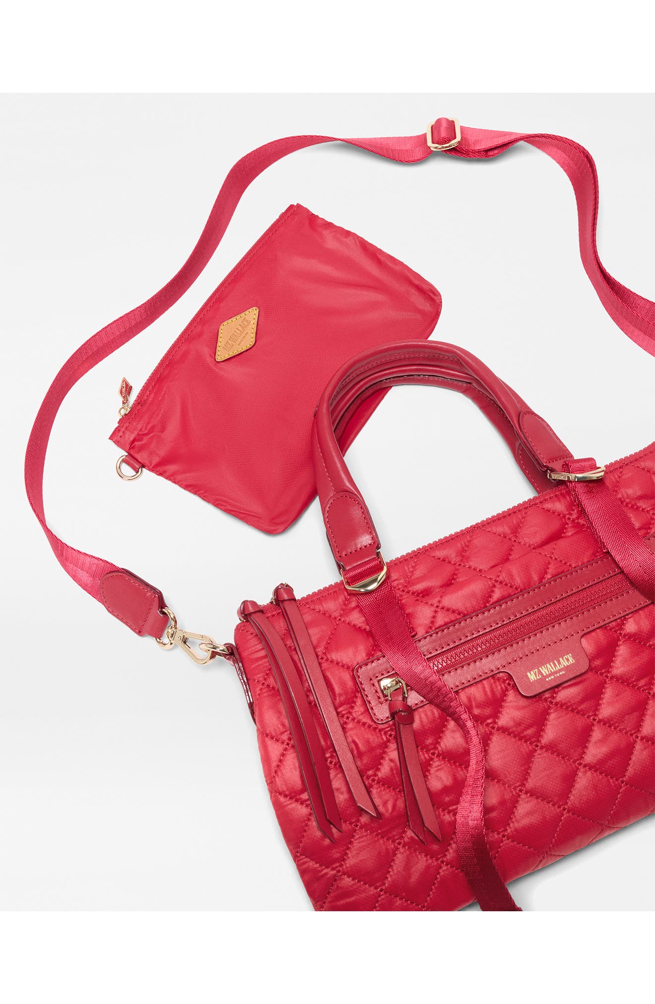 MZ Wallace Small Park Quilted Nylon Satchel, Alternate, color, Apple