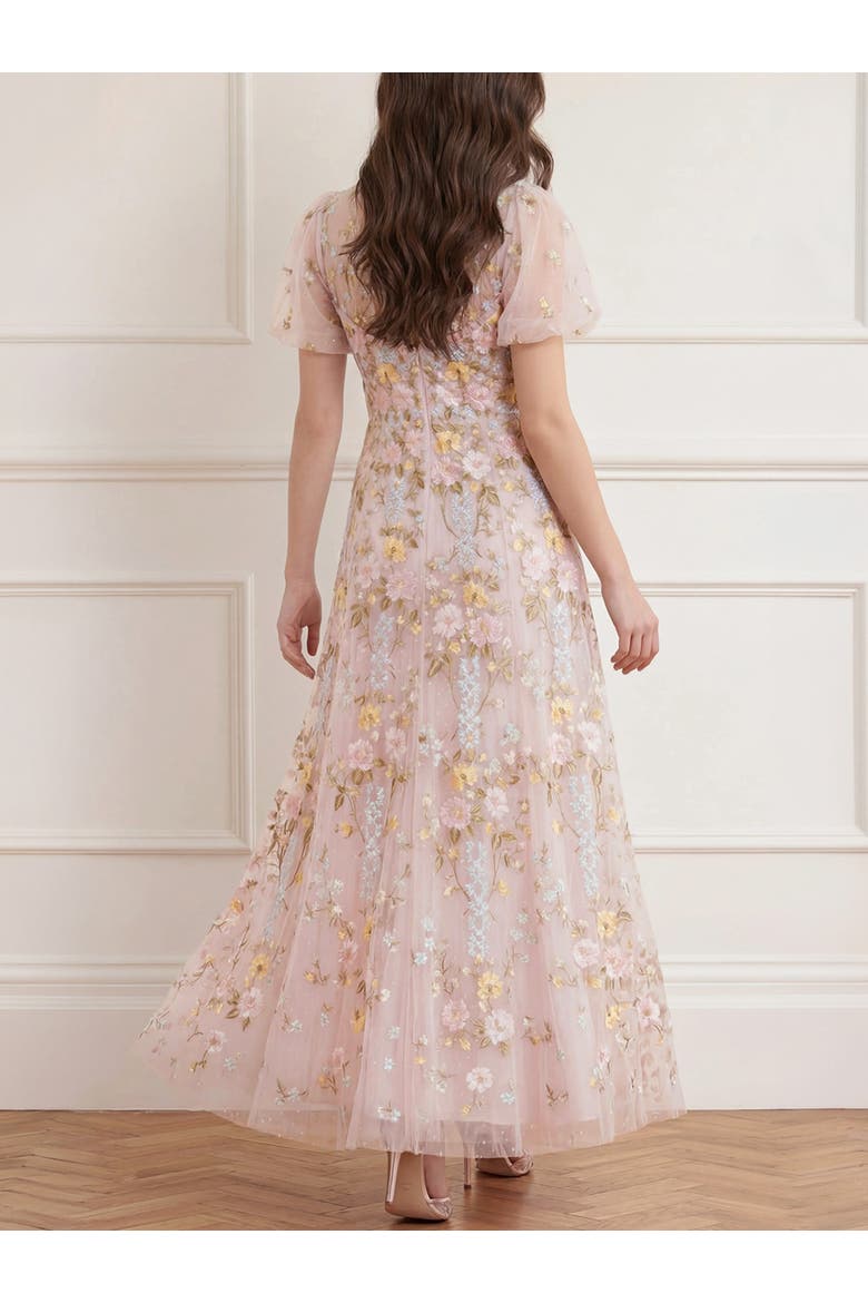 Garden Rose Short Sleeve Maxi Gown, Alternate, color, Shell/Pastel Blue
