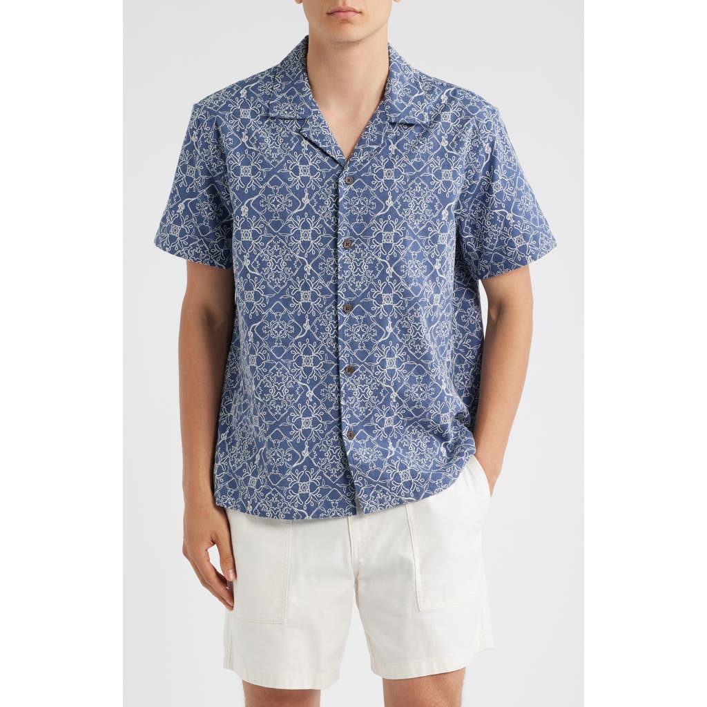 Treasure & Bond Embroidered Linen & Cotton Camp Shirt In Blue