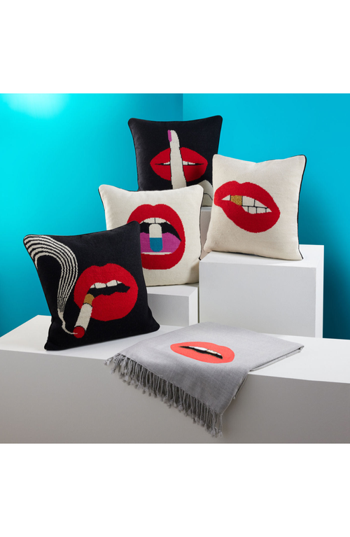 Jonathan Adler Lips Needlepoint Throw Pillow In White
