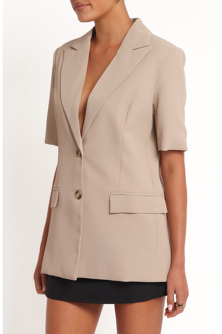 Nora Short Sleeve Blazer, Alternate, color, BEIGE