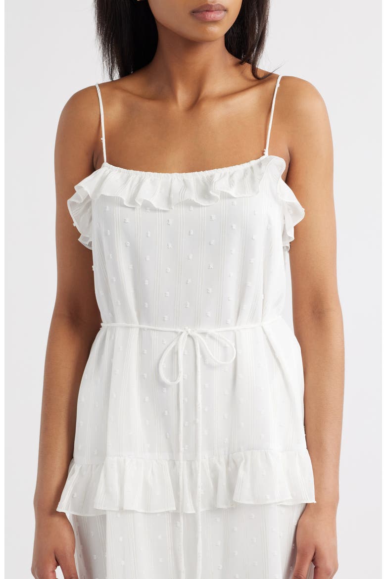 Ruffle Clip Dot Tie Strap Midi Dress, Alternate, color, IVORY
