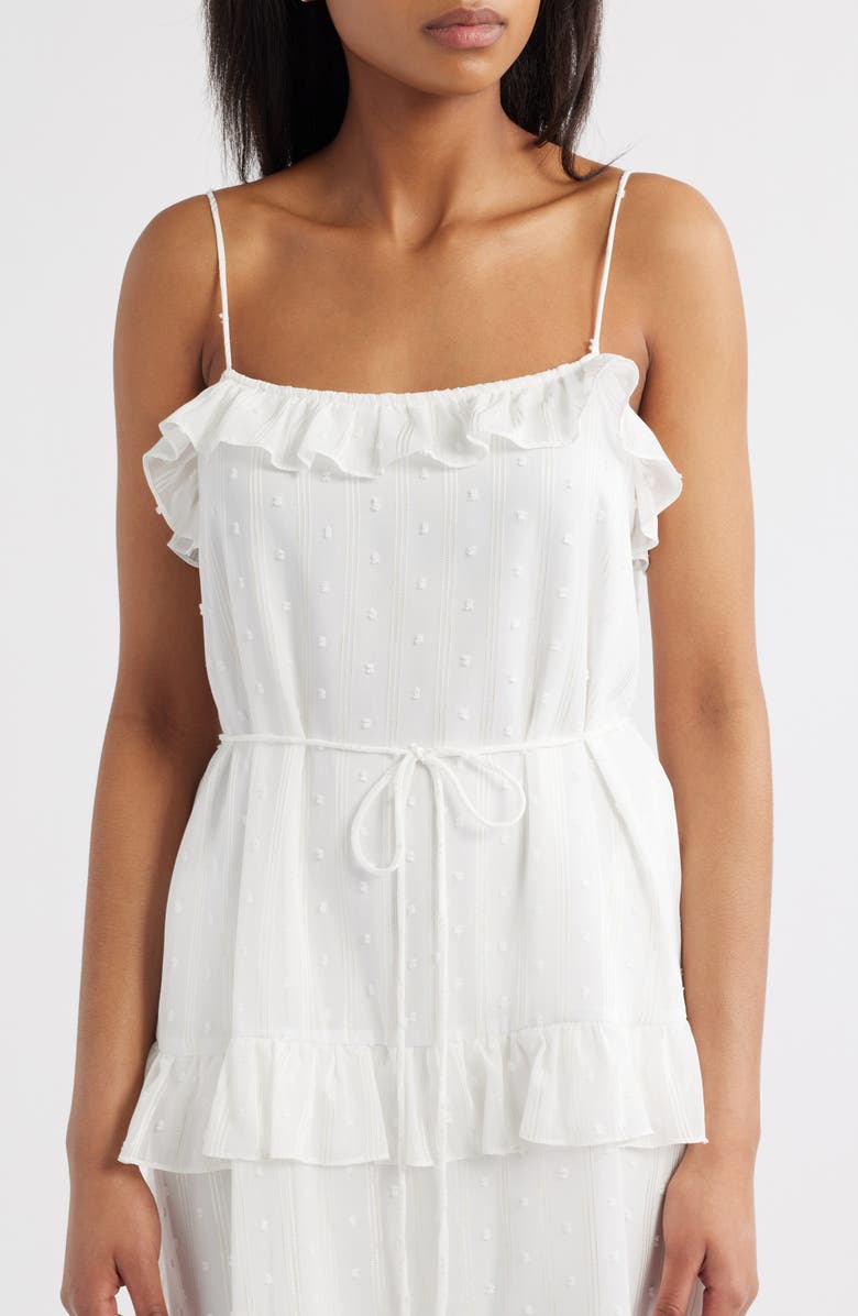 Julia Jordan Ruffle Clip Dot Tie Strap Midi Dress, Alternate, color, Ivory