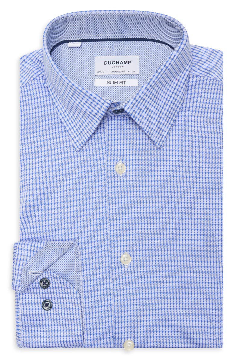 Duchamp Slim Fit Houndstooth Dress Shirt, Alternate, color, Navy