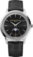 FREDERIQUE CONSTANT Classics Moneta Moon Phase Black Leather Strap Watch, 37mm