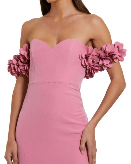 Mac Duggal Off-the-shoulder Crepe Gown With 3d Floral Appliqué