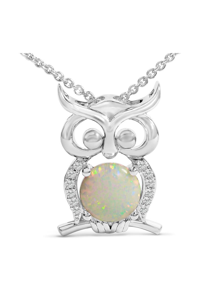 Haus of Brilliance .925 Sterling Silver Created Opal and Sapphire Pendant Necklace, Alternate, color, White