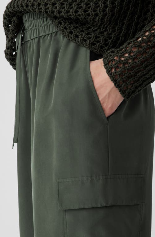 Eileen Fisher Cargo Silk Straight Leg Drawstring Pants In Green