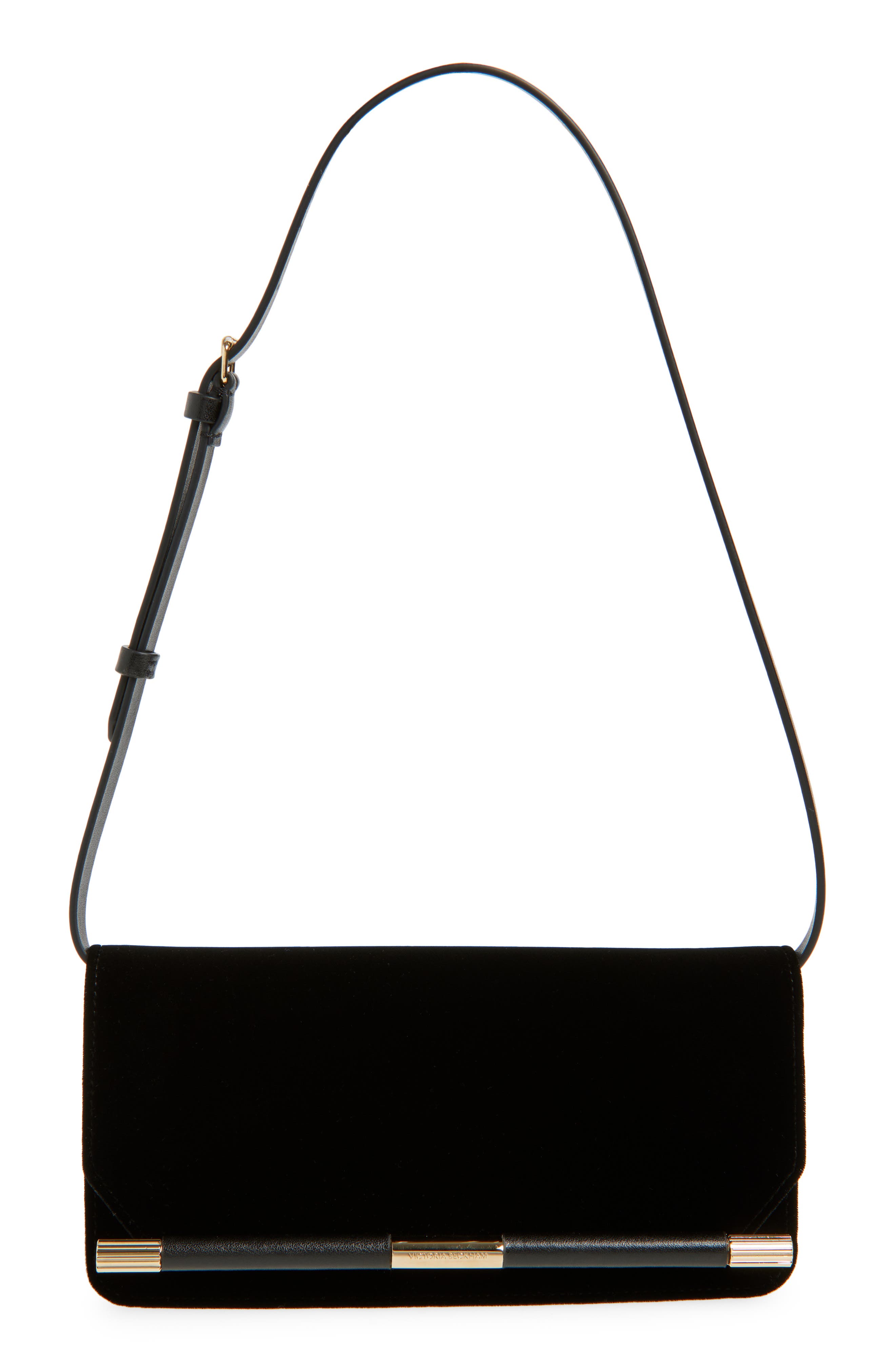 Victoria Beckham 202 Leather Clutch with Strap, Main, color, Black