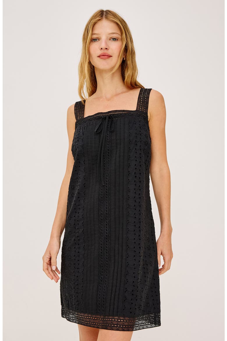 Beckton Pintuck Cotton Broderie Anglaise Minidress, Alternate, color, BLACK