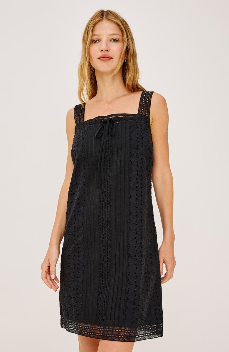 Rails Beckton Pintuck Cotton Broderie Anglaise Minidress, Alternate, color, Black
