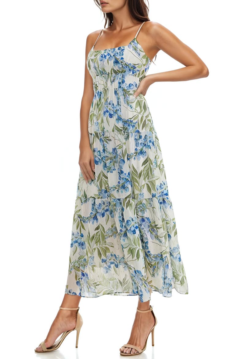 Floral Tiered Maxi Sundress, Alternate, color, IVORY/ BLUE