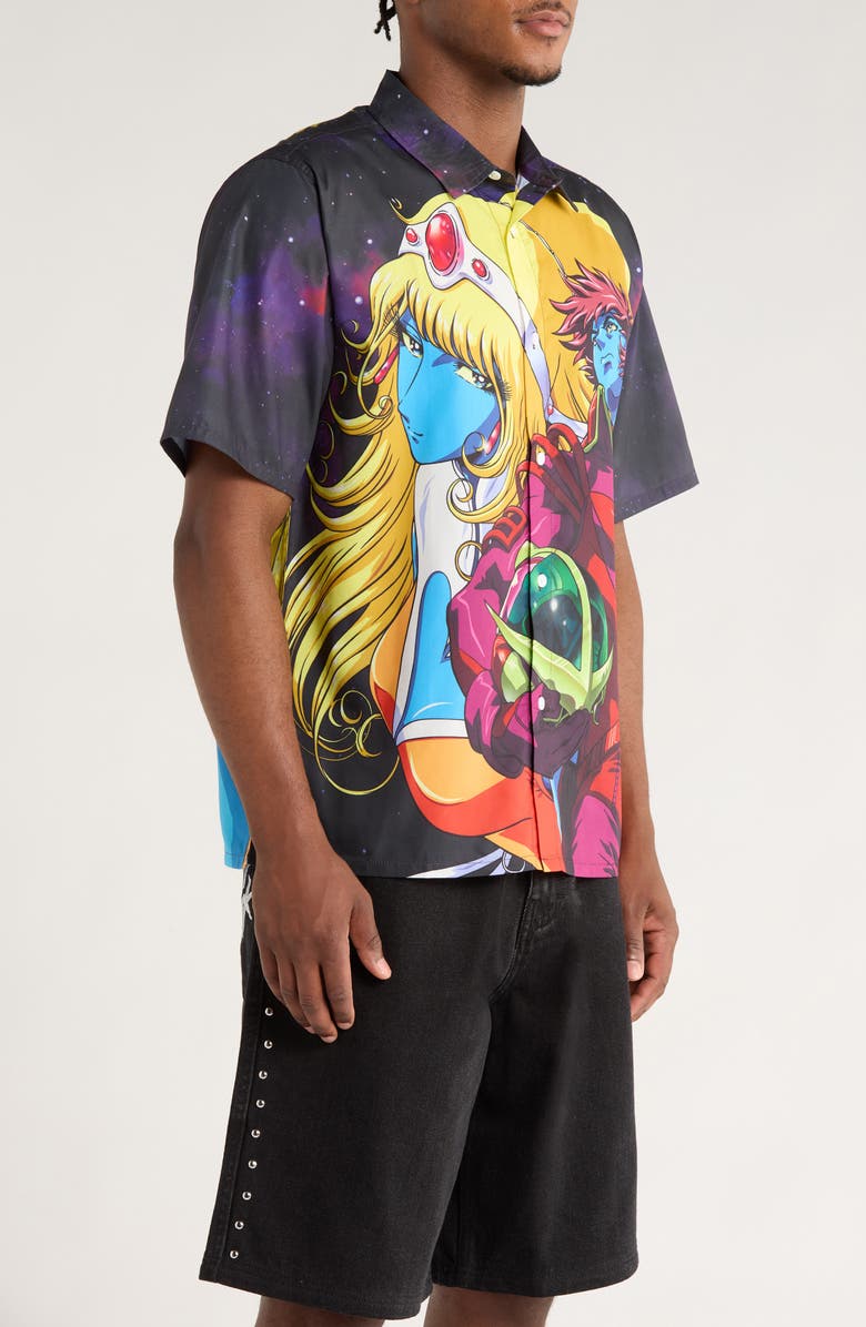 PLEASURES x Daft Punk Interstella Short Sleeve Satin Button-Up Shirt, Alternate, color, Multi