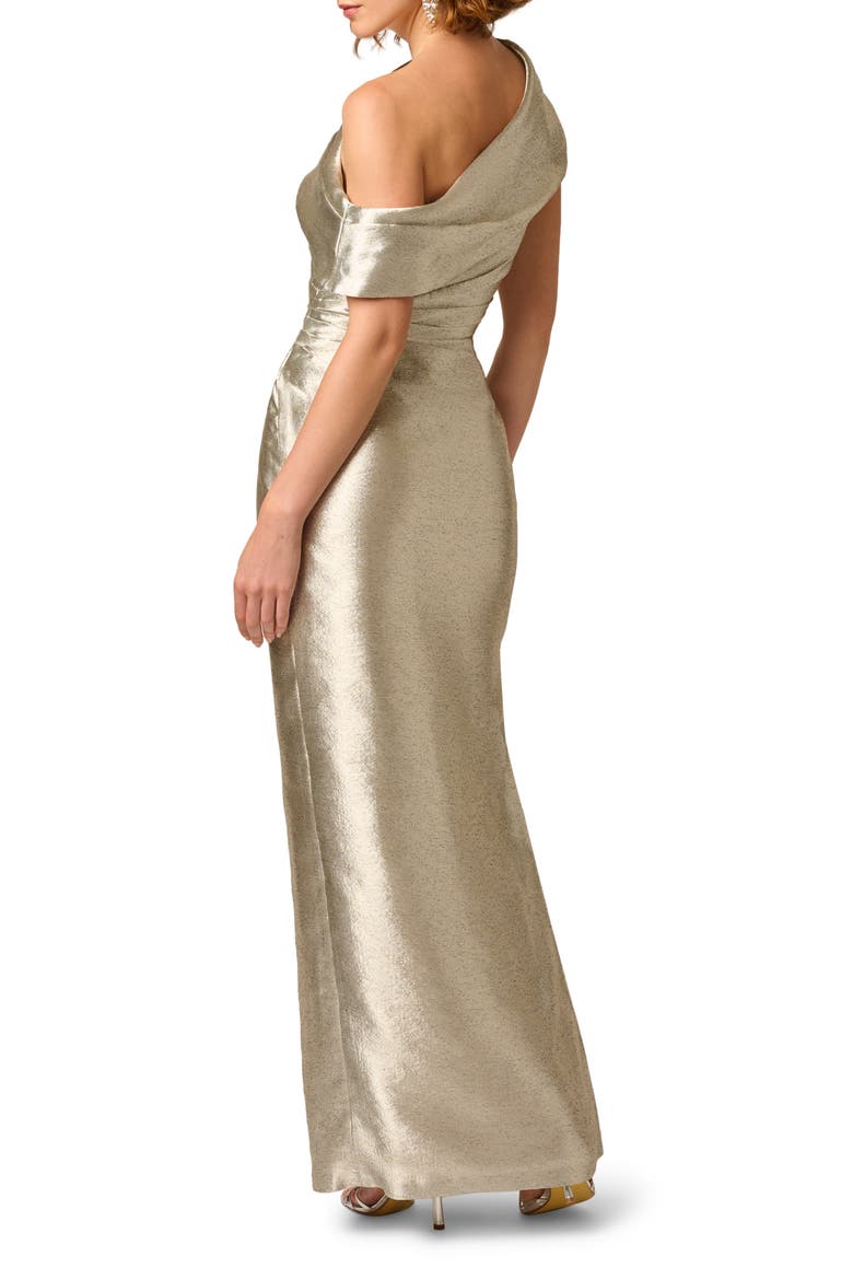 One-Shoulder Jacquard Gown, Alternate, color, LIGHT GOLD