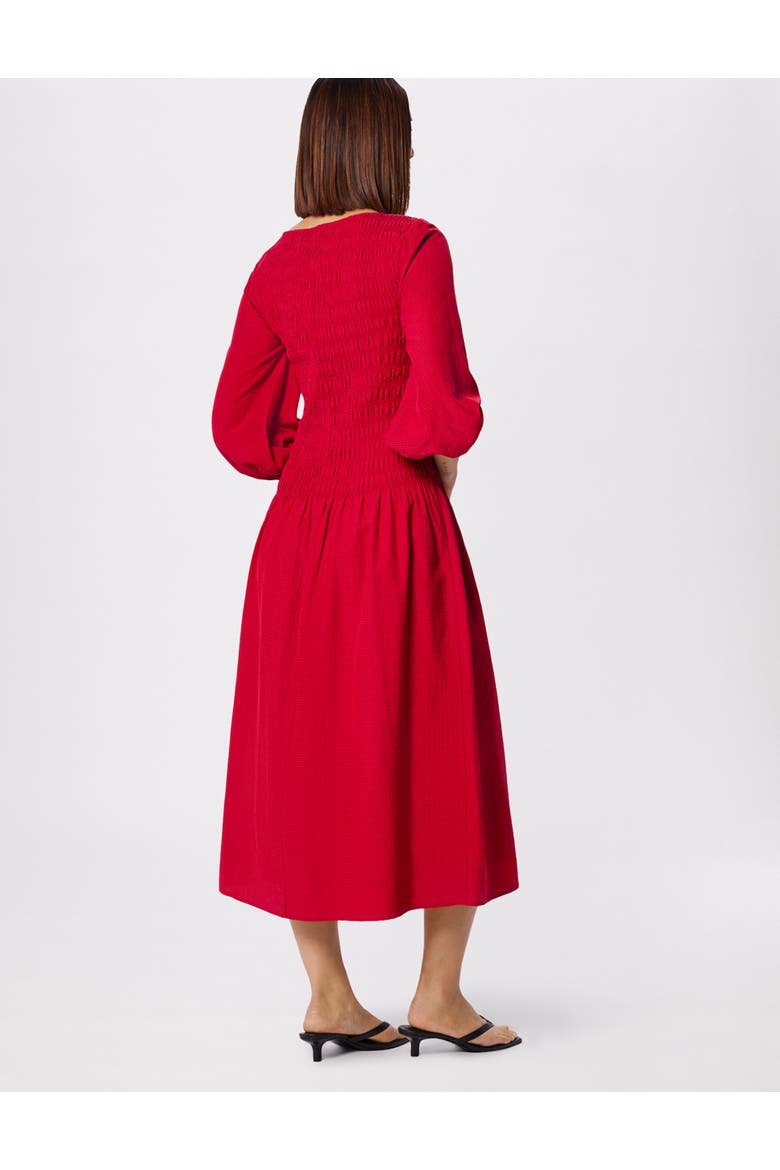 Smocked Bodice Midi Dress, Alternate, color, Red