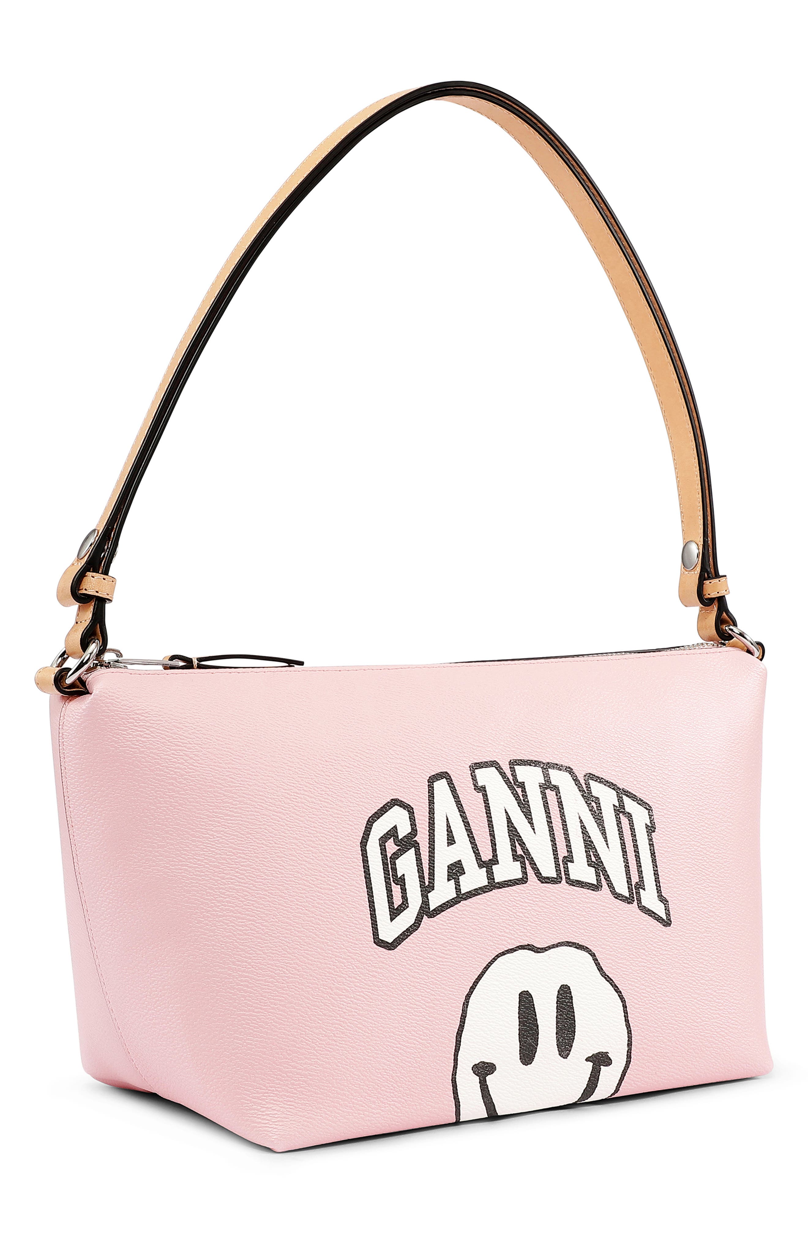 Ganni Mini Smiley Print Shoulder Bag, Alternate, color, 