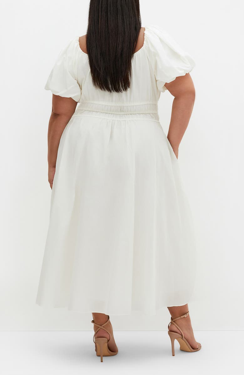 City Chic Lillian Puff Sleeve Cotton Midi Dress, Alternate, color, Butter