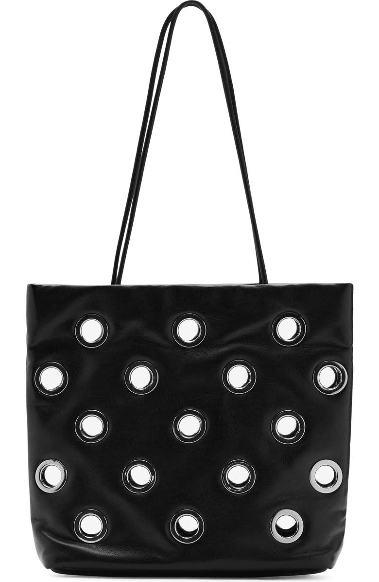 MANGO Eyelet Faux Leather Shoulder Bag, Main, color, Black