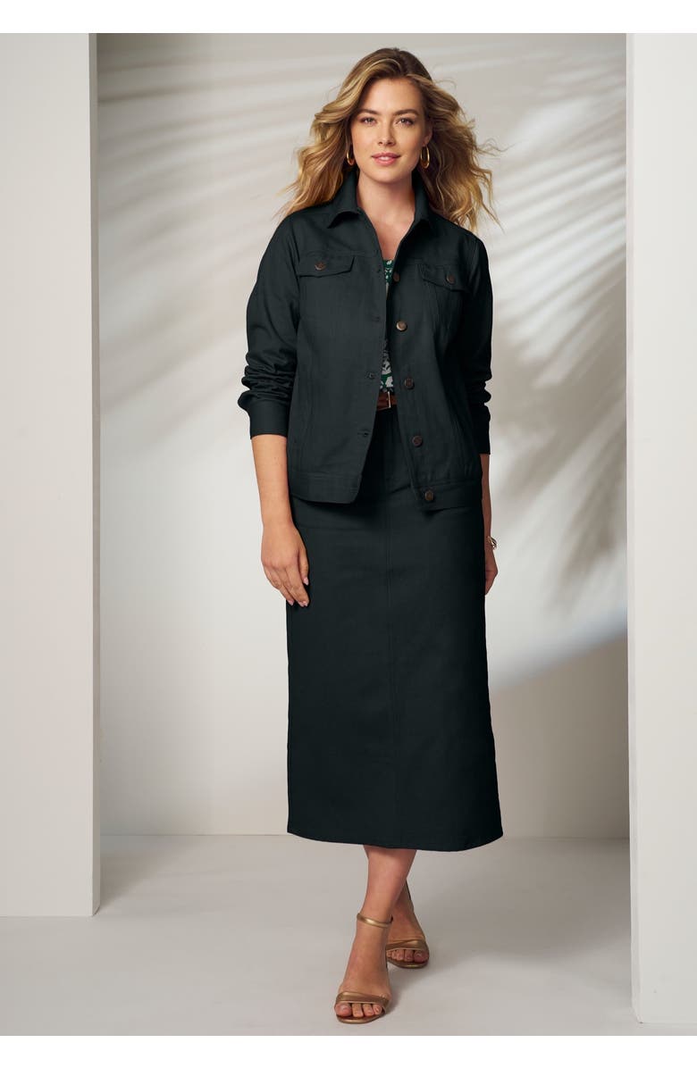 Jessica London Classic Cotton Denim Midi Skirt, Alternate, color, Black