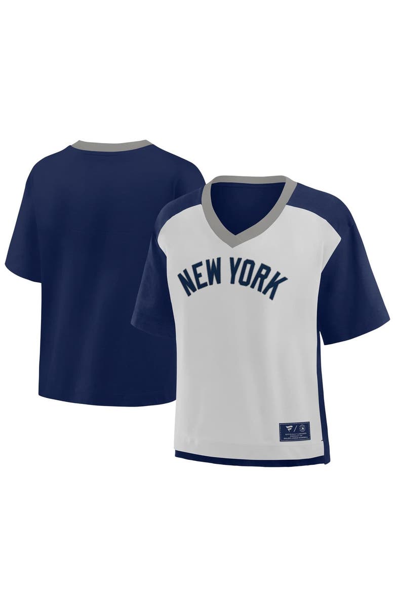 FANATICS Women's Fanatics Navy/Graphite New York Yankees Oversized Race To Win V-Neck T-Shirt, Main, color, Navy