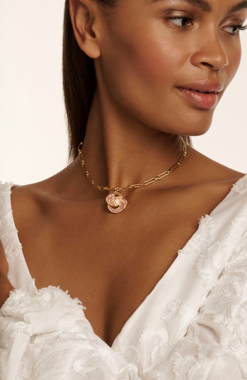 Ted Baker Floral Crystal Pendant Necklace In Gold Tone Pink Ombre Crystal