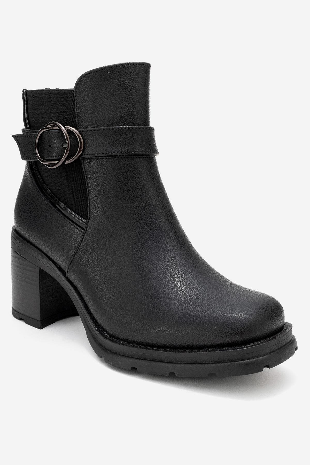Prologue Shoes Heile Buckle Block Heel Boot, Main, color, Black