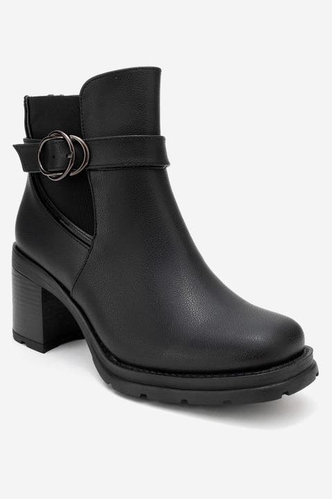 Heile Buckle Block Heel Boot (Women)