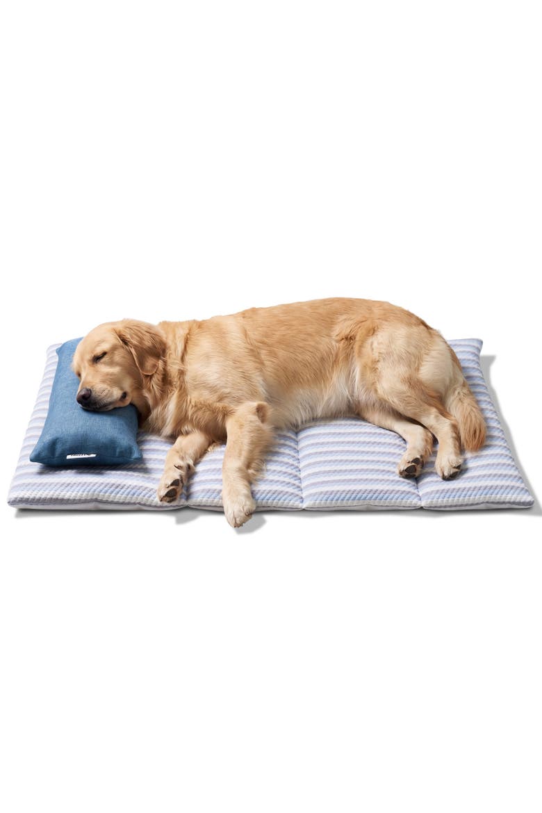 Summer Cooling Pet Bed Mat with Neck Pillow, Main, color, Blue Stripe