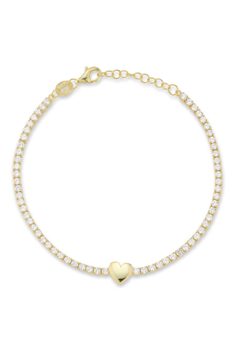 Cubic Zirconia Heart Tennis Bracelet, Main, color, GOLD