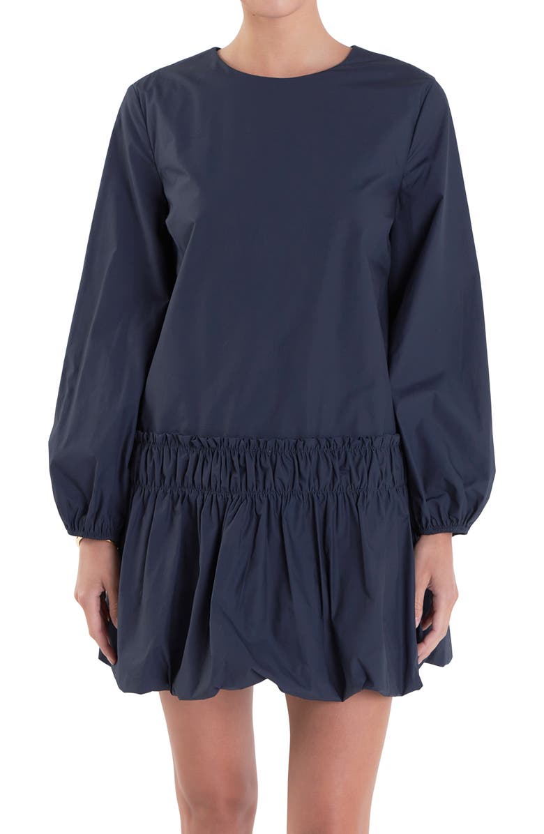 English Factory Bubble Hem Long Sleeve Cotton Minidress, Alternate, color, Navy
