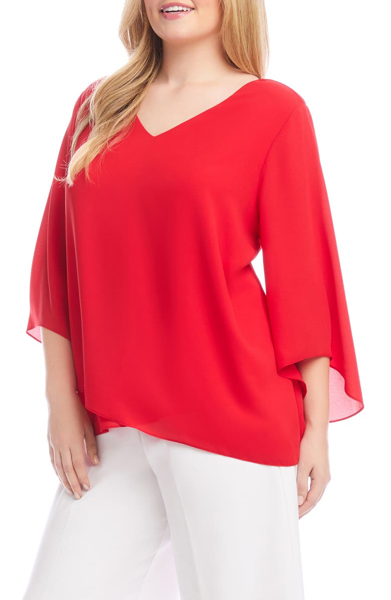 Karen Kane Asymmetric Hem Crepe Top, Alternate, color, Cherry