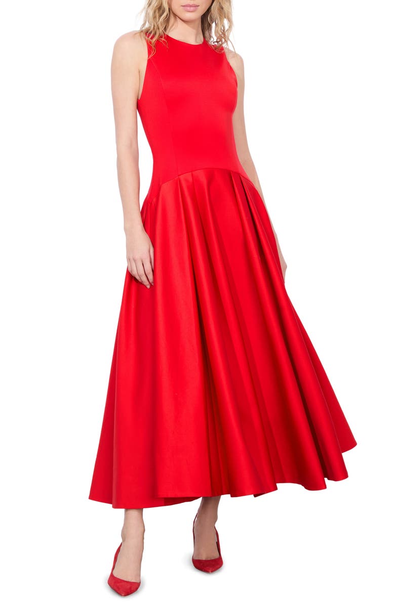 Alice + Olivia Adley Sleeveless Drop Waist Maxi Dress, Alternate, color, Bright Ruby