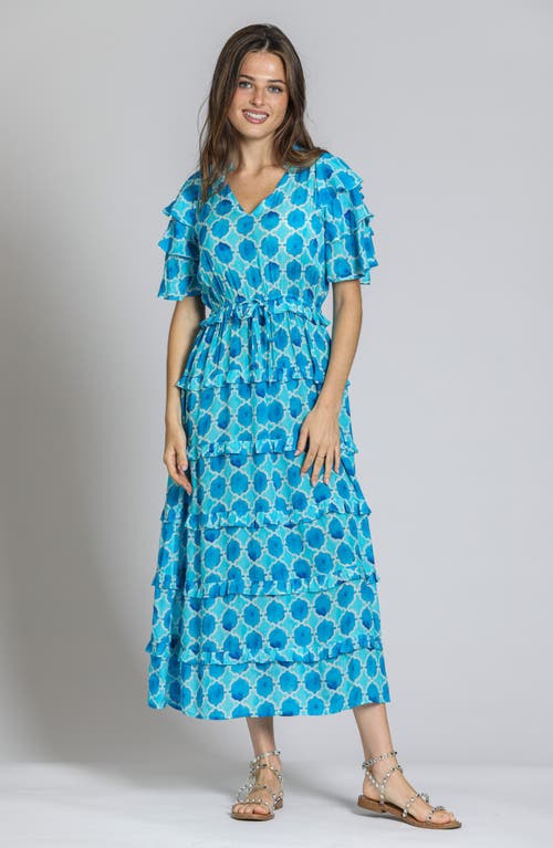 Apny Tiered Ruffle Maxi Dress In Turquoise Multi