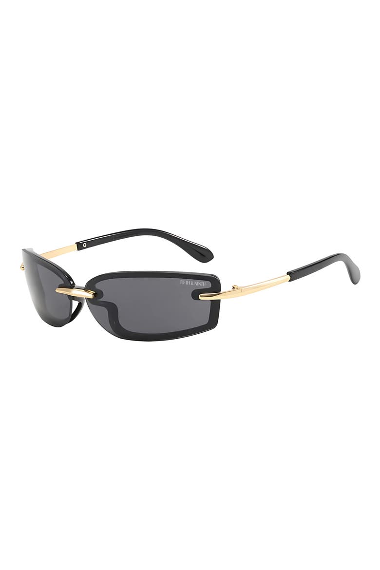 Zuri 66mm Oversize Rectangular Sunglasses, Alternate, color, BLACK/ GOLD