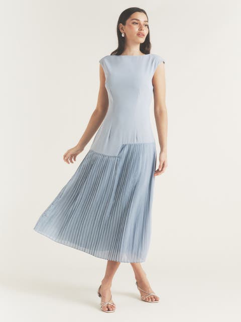 Pleated Cap Sleeve Maxi Dress