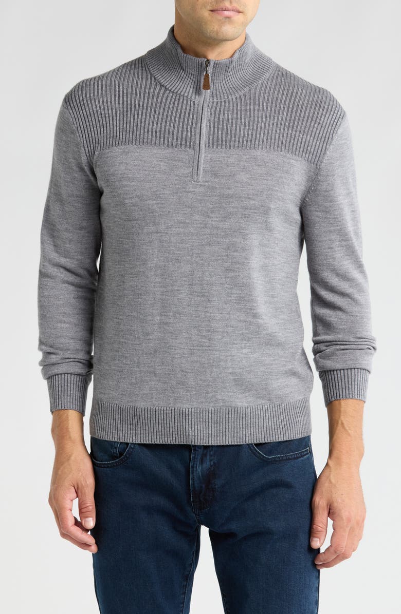 Bruno Magli Merino Wool Plaited Quarter Zip Pullover, Main, color,