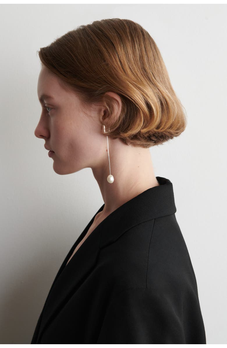 COS Mismatched Rectangular Pearl Drop Earrings, Alternate, color, Silver