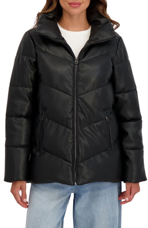 Faux Leather Puffer Jacket