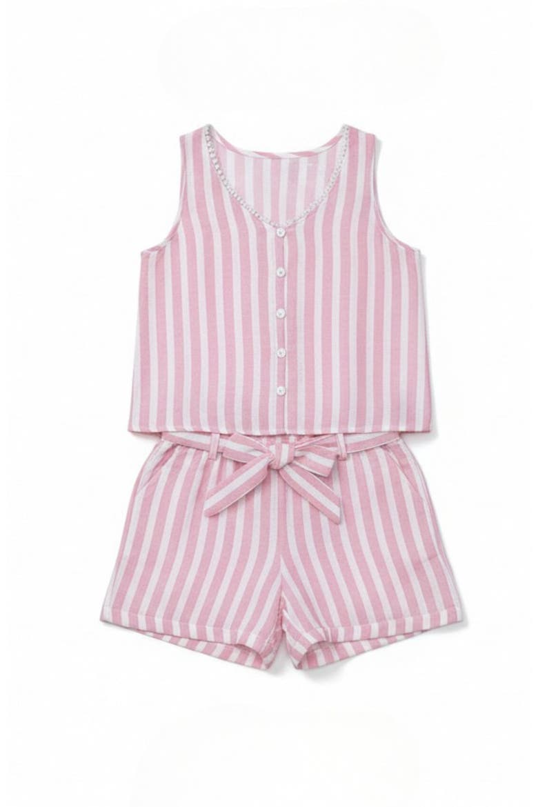 Sandy Stripes Cotton Sleeveless Top and Short Set, Main, color, Pink