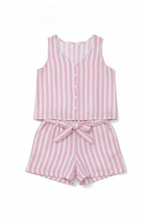 Sandy Stripes Cotton Sleeveless Top and Short Set (Toddler, Little Kid & Big Kid)