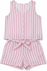 Mia Belle Girls Sandy Stripes Cotton Sleeveless Top and Short Set