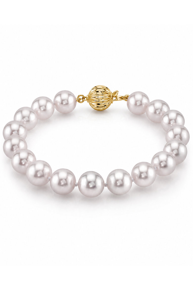 8.0-8.5mm Akoya White Pearl Bracelet, Main, color, Yellow Gold Clasp