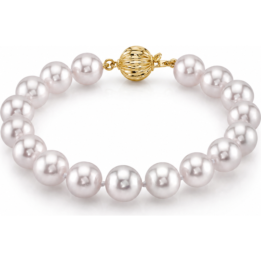The Pearl Source 8.0-8.5mm Akoya White Pearl Bracelet In Yellow Gold Clasp
